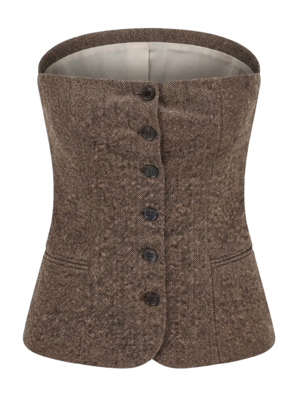 Grace & Mila top bruin strapless in tweed met knoopsluiting voor dames