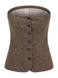 Grace & Mila top bruin strapless in tweed met knoopsluiting voor dames
