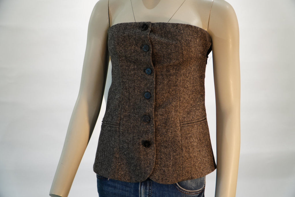 Grace & Mila top bruin strapless in tweed met knoopsluiting voor dames