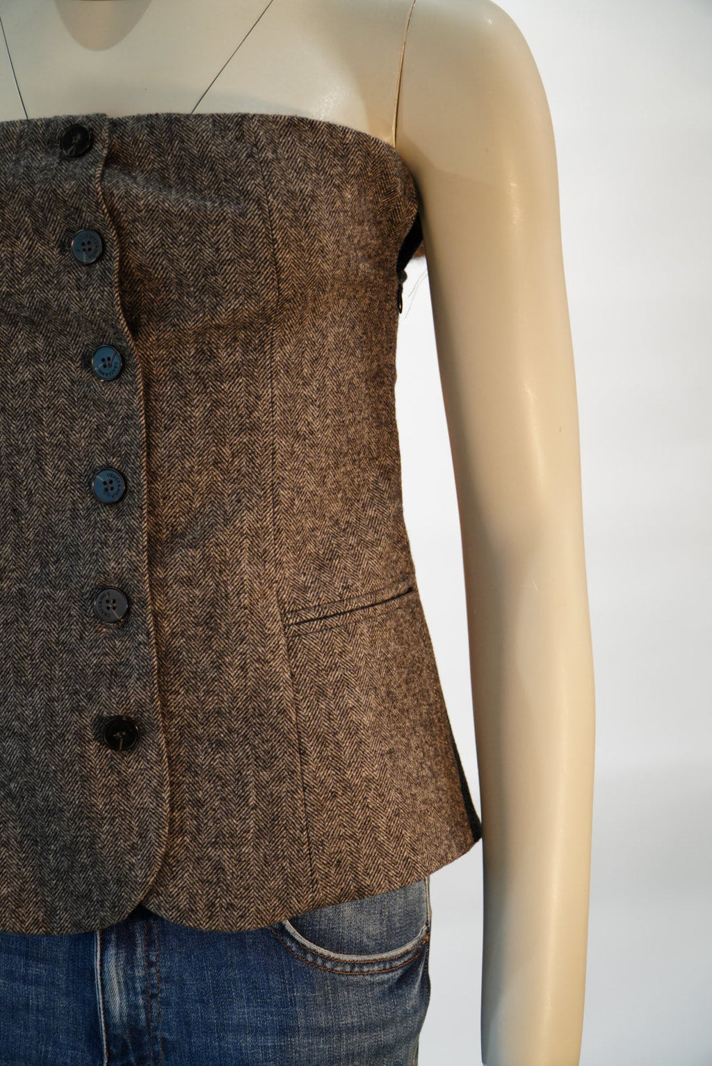 Grace & Mila top bruin strapless in tweed met knoopsluiting voor dames