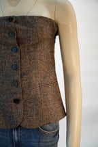 Grace & Mila top bruin strapless in tweed met knoopsluiting voor dames