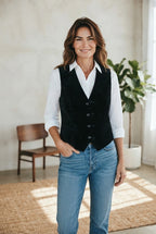 Grace & Mila gilet zwart in fluweel met V-hals voor dames