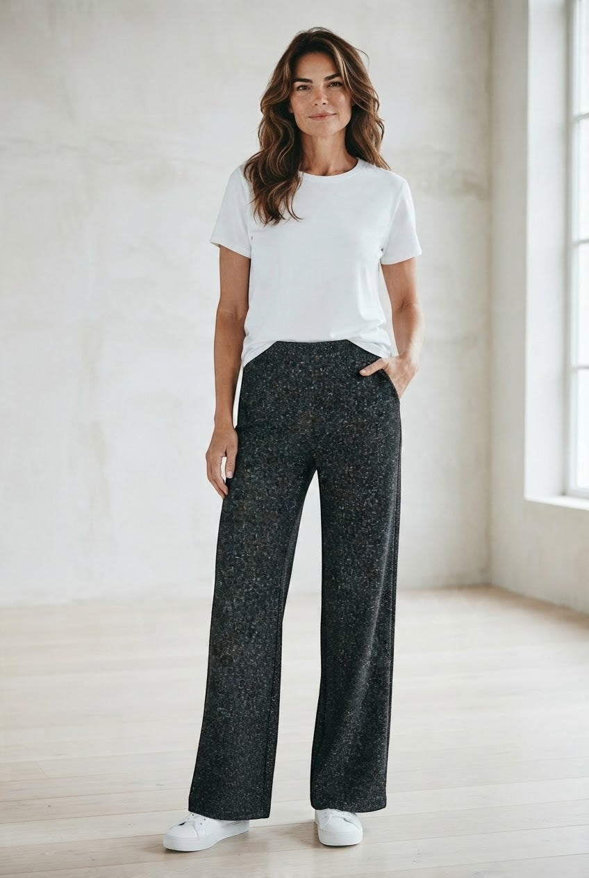 Grace & Mila broek zwart met lurex en wijde pijpen voor dames