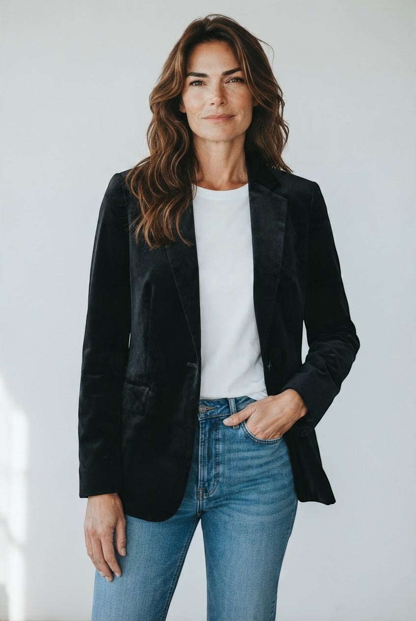 Grace & Mila blazer zwart in fluweel met reverskraag voor dames