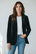 Grace & Mila blazer zwart in fluweel met reverskraag voor dames