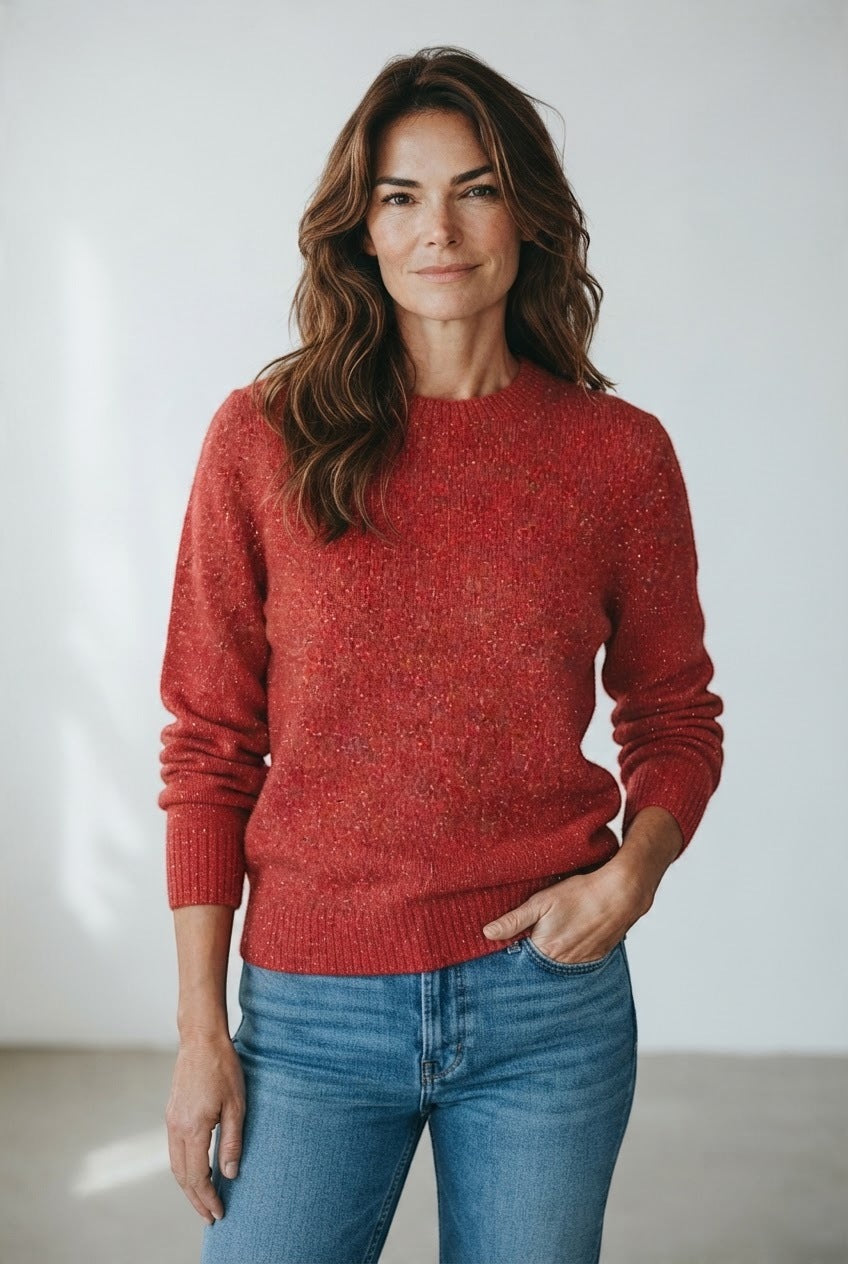 Comma trui rood met lurex en ronde hals voor dames