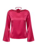 Fabienne Chapot blouse fuchsia met satijnglans en bloemdetail voor dames