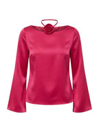 Fabienne Chapot blouse fuchsia met satijnglans en bloemdetail voor dames